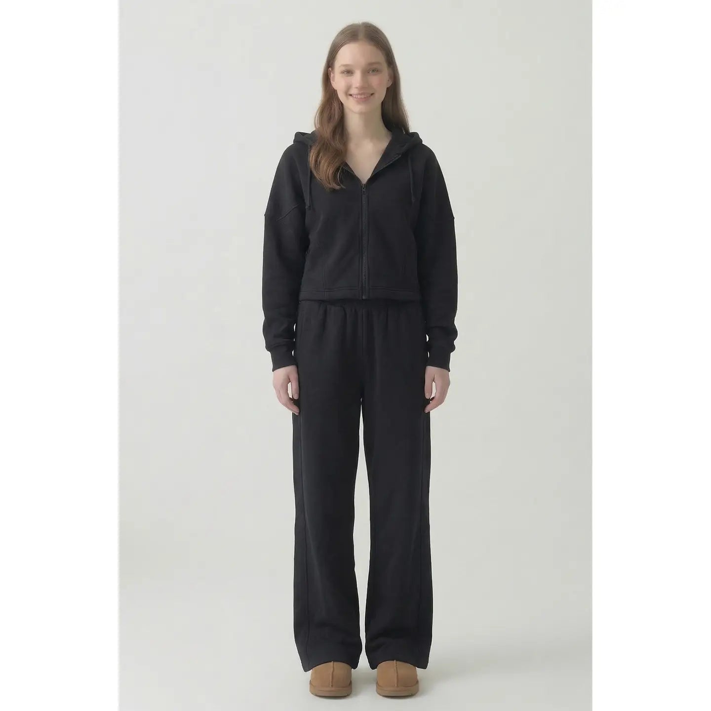 Pre Shrunk Cotton Terry Wide Pants - Vintage Black