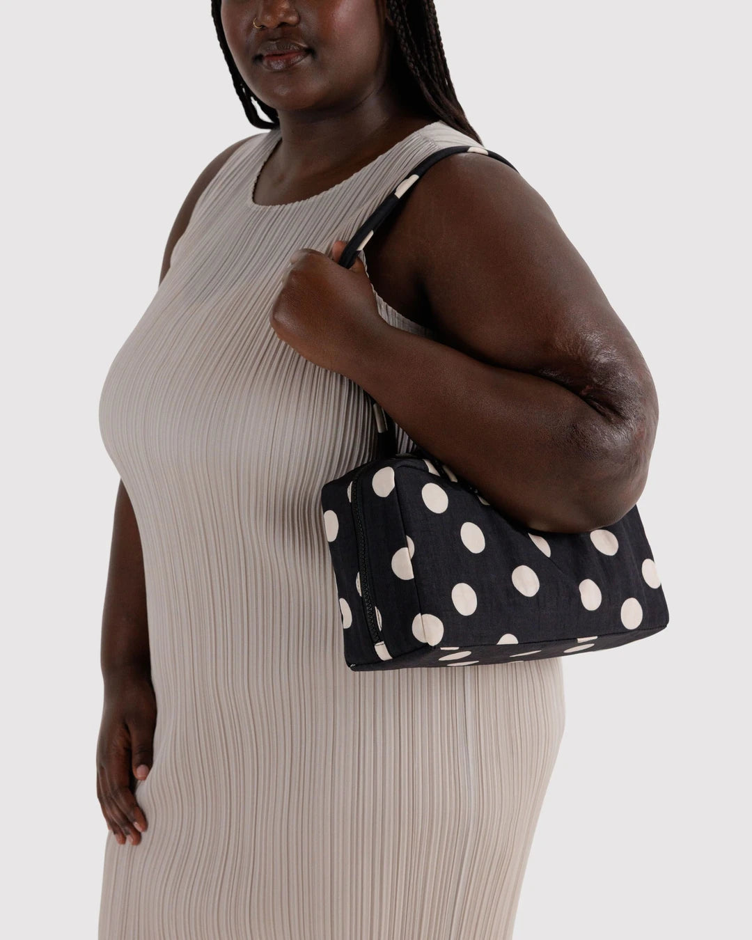Nylon Bowler Bag - Black And Cream Polka Dot