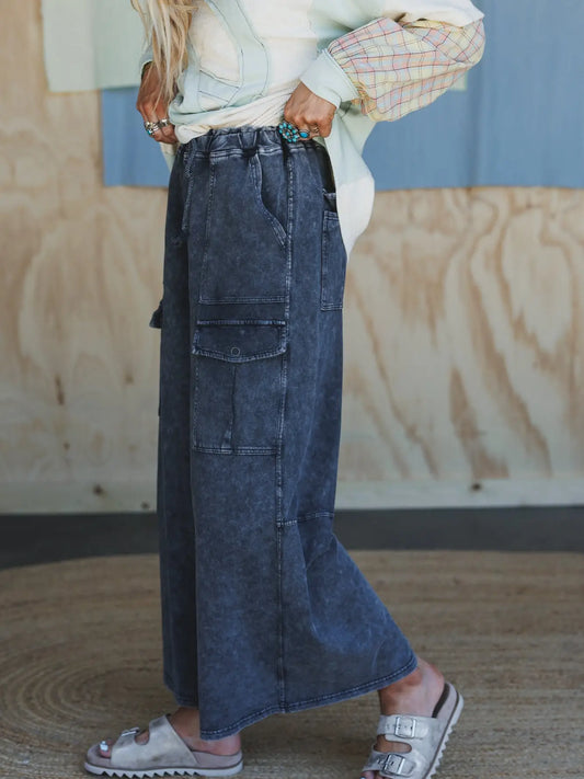 Cargo Cascade Wide Leg Pants - Ash Black