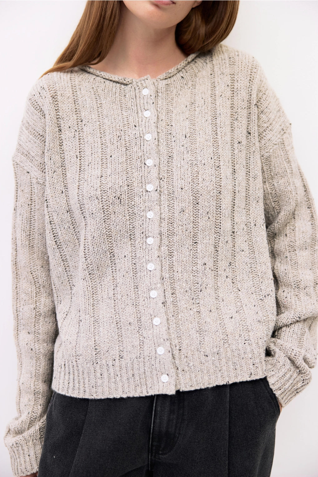 The Theodora Cardigan | Chunky Ribbed Cardigan - Heather Grey