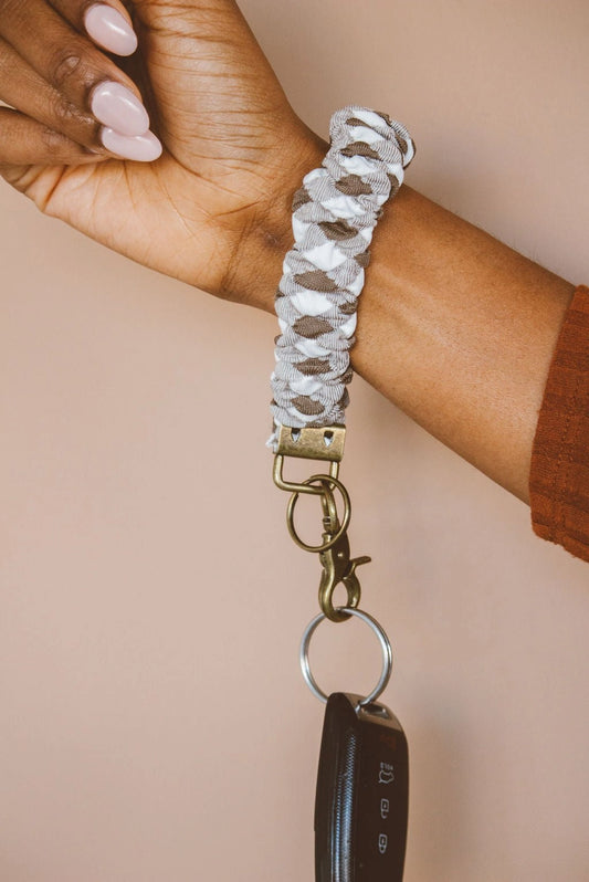 Brown Checkered Wrist Keychain