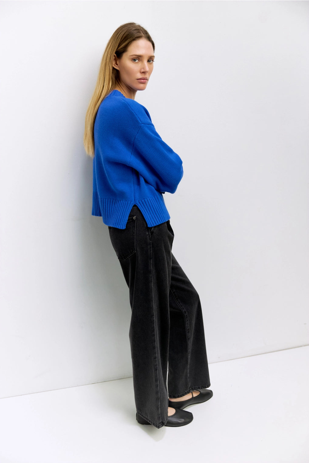 Blue Asher Sweater | Oversized Cropped Sweater