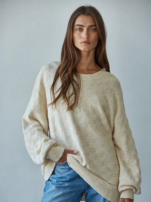 Iona Checkered Knit Pullover Sweater