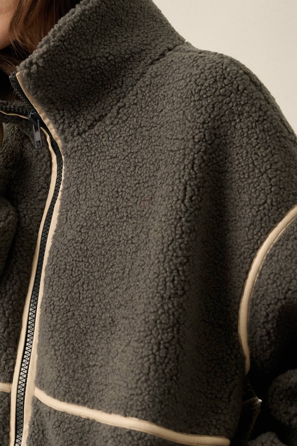 Charcoal Sherpa Fleece Zip-Up Jacket