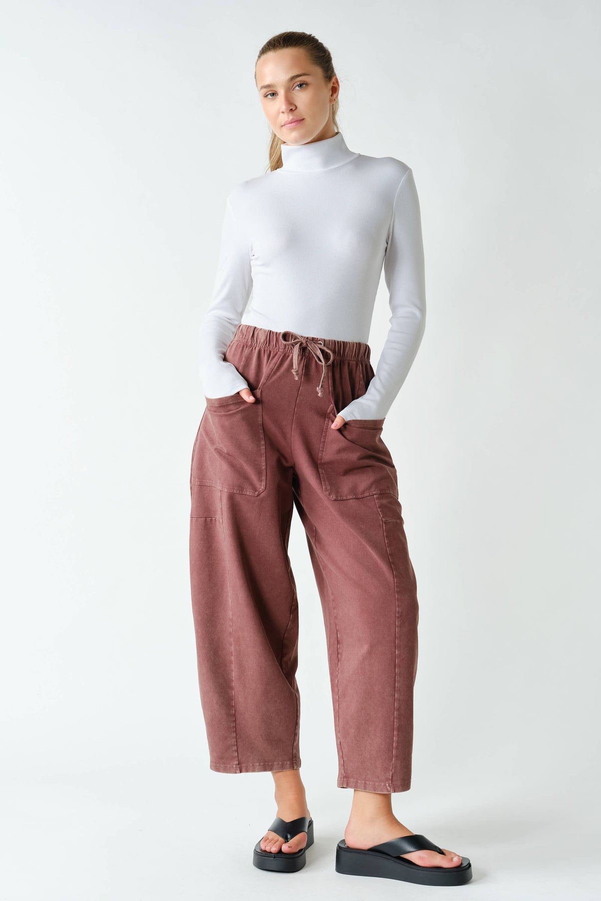 Vintage Wash Utility Barrel Leg Pants