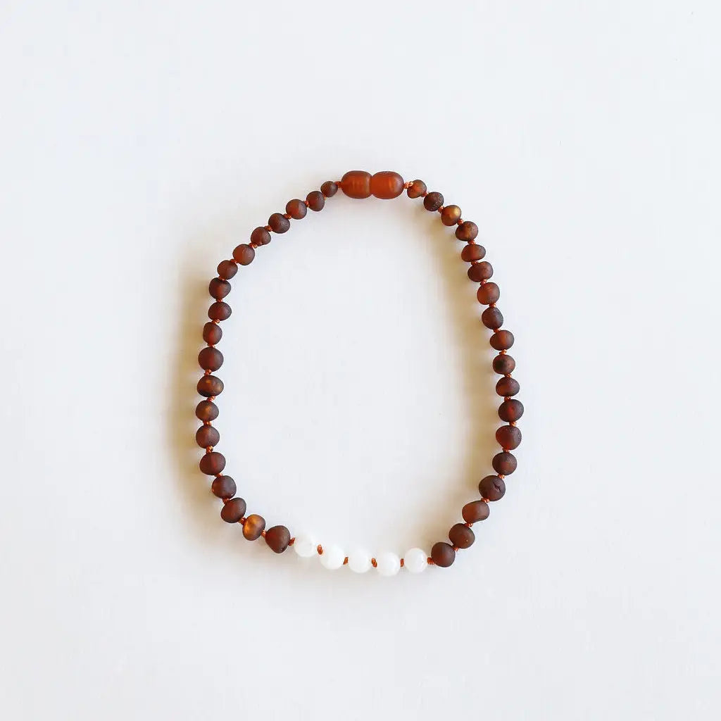 Raw Cognac Baltic Amber + Moonstone || Necklace