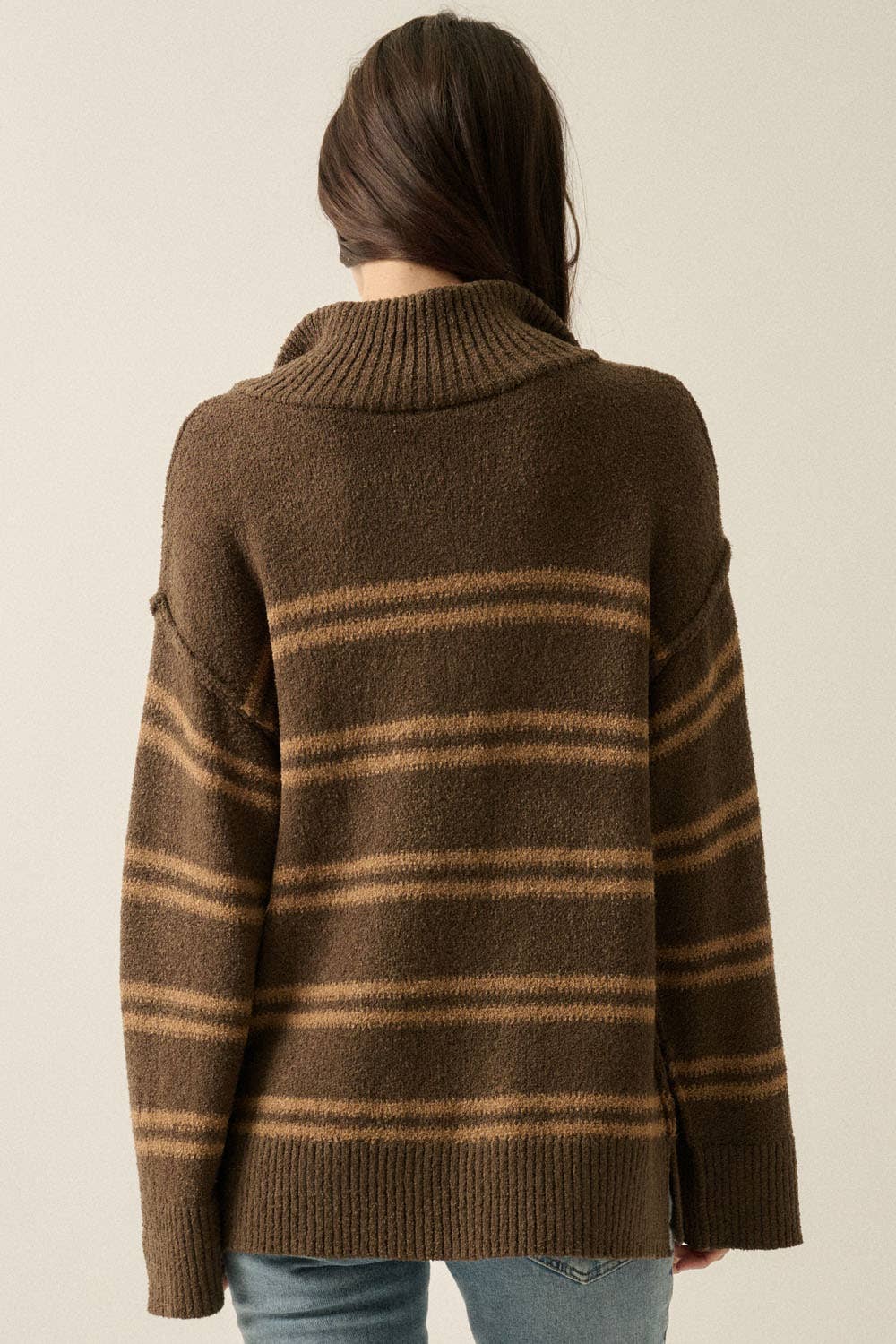 Textured Striped Knit Quarter-Zip Sweater