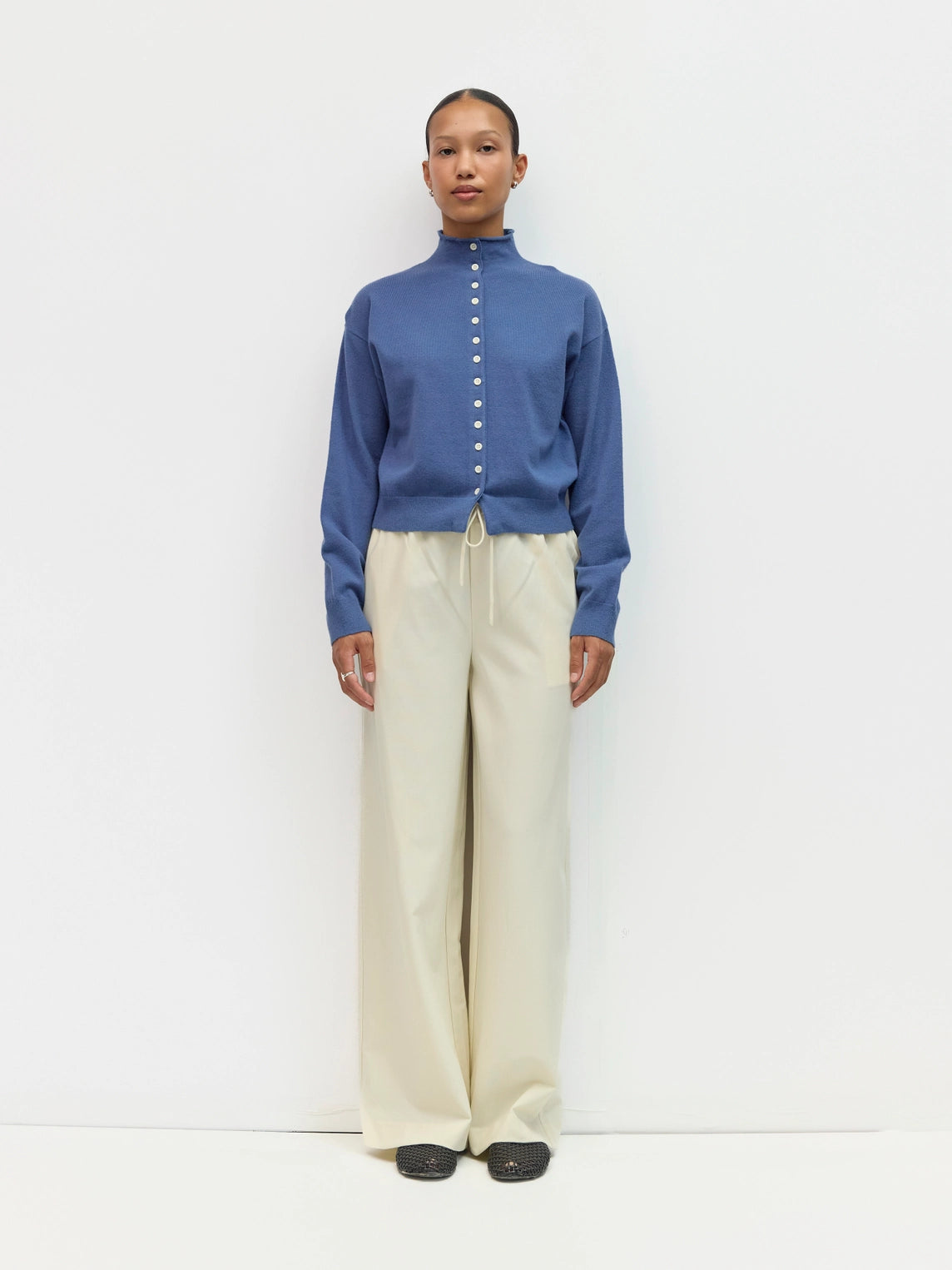 Cream Vera Pants | Drawstring Wide Leg Pants