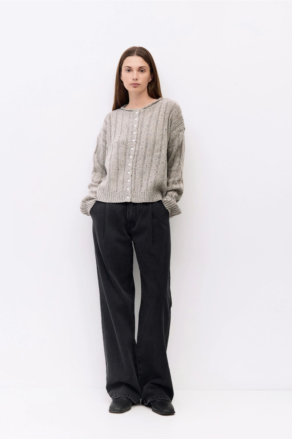 The Theodora Cardigan | Chunky Ribbed Cardigan - Heather Grey