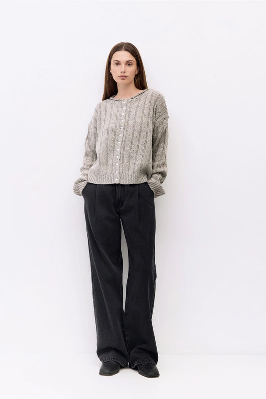The Theodora Cardigan | Chunky Ribbed Cardigan - Heather Grey