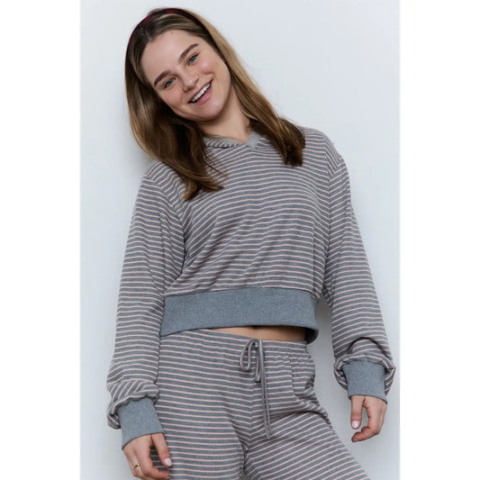 Pink + Grey Striped Pullover Hoodie