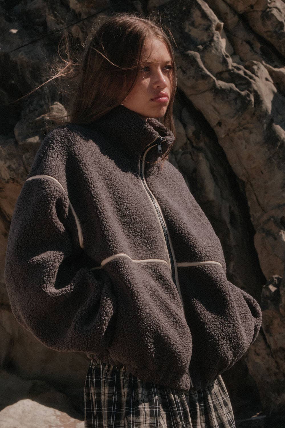 Charcoal Sherpa Fleece Zip-Up Jacket