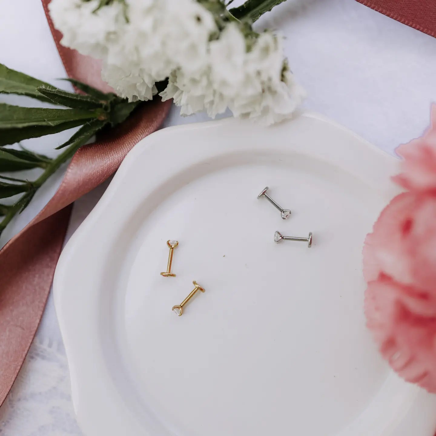 Diamond Flat Back Studs (Gold)