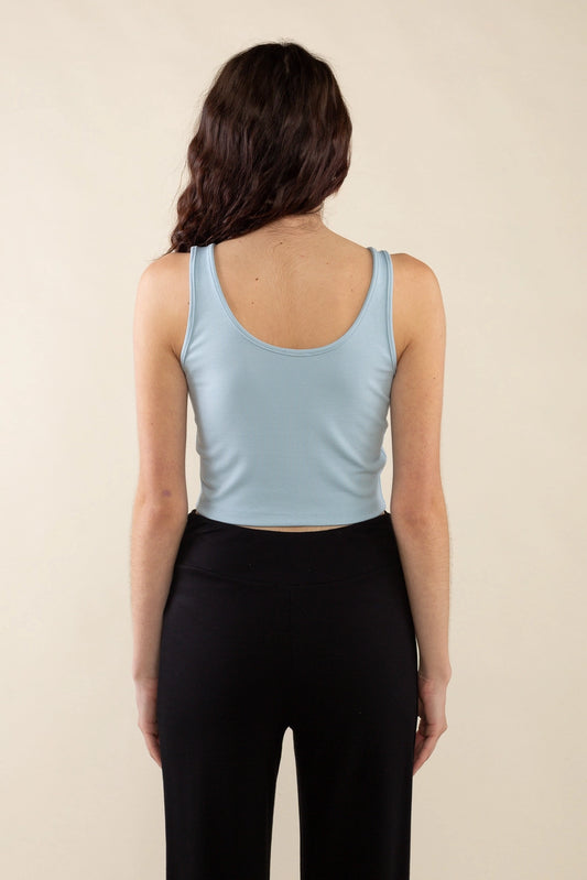 Crop Basic Tank | Scoop Neck Sleeveless Top - Sky Blue