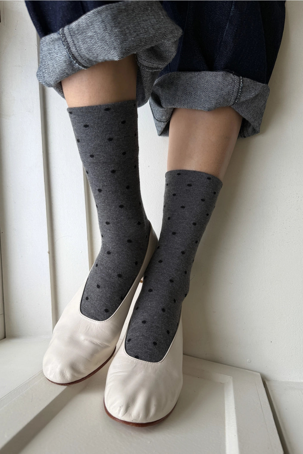 Sneaker Socks (Charcoal Polka Dots)