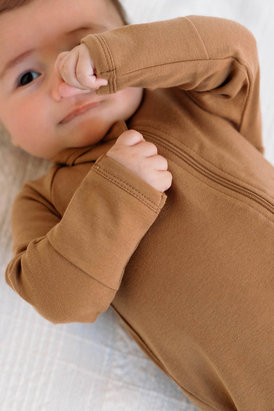 Organic Baby Zipper Sleeper in Almond | Baby Boy, Baby Girl