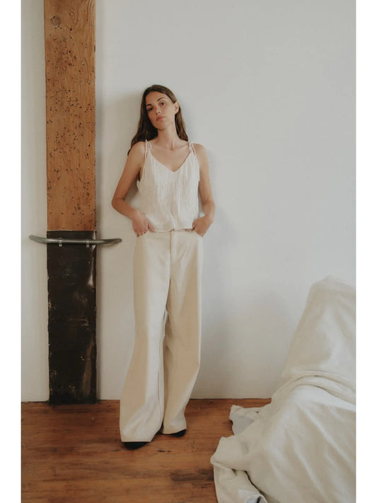 The Kendra Top | V-Neck Slip Tank with Shoulder Ties (Cream)