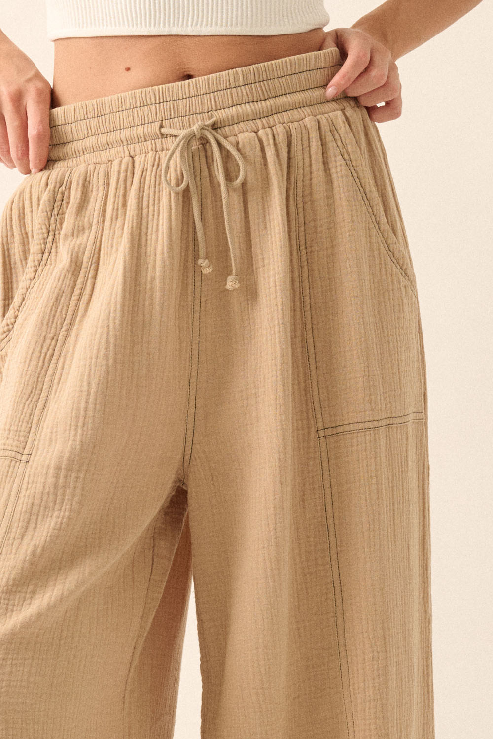 Mineral Washed Crinkle Cotton Parachute Pants (Sand)