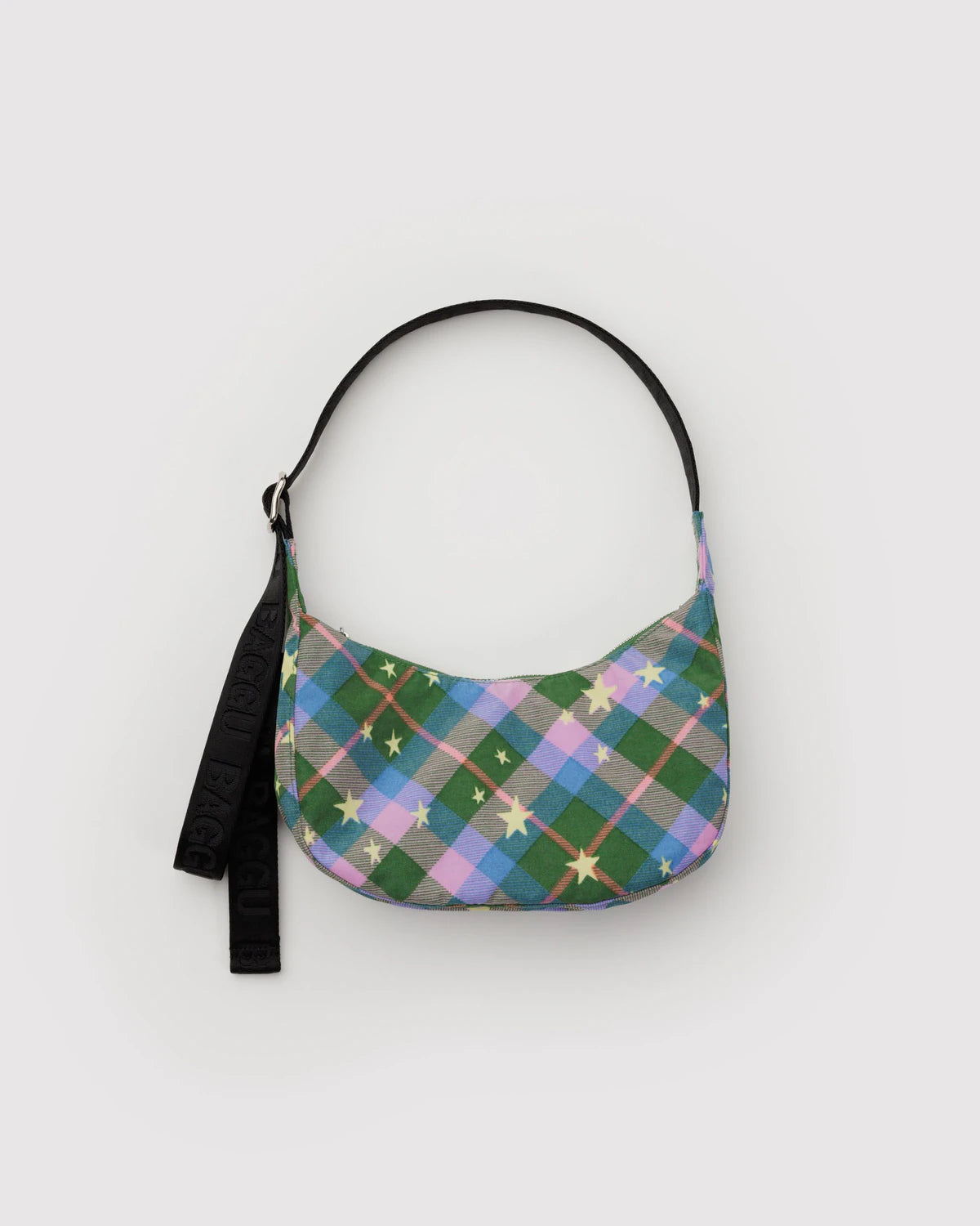 Small Nylon Crescent Bag (Green Star Plaid)