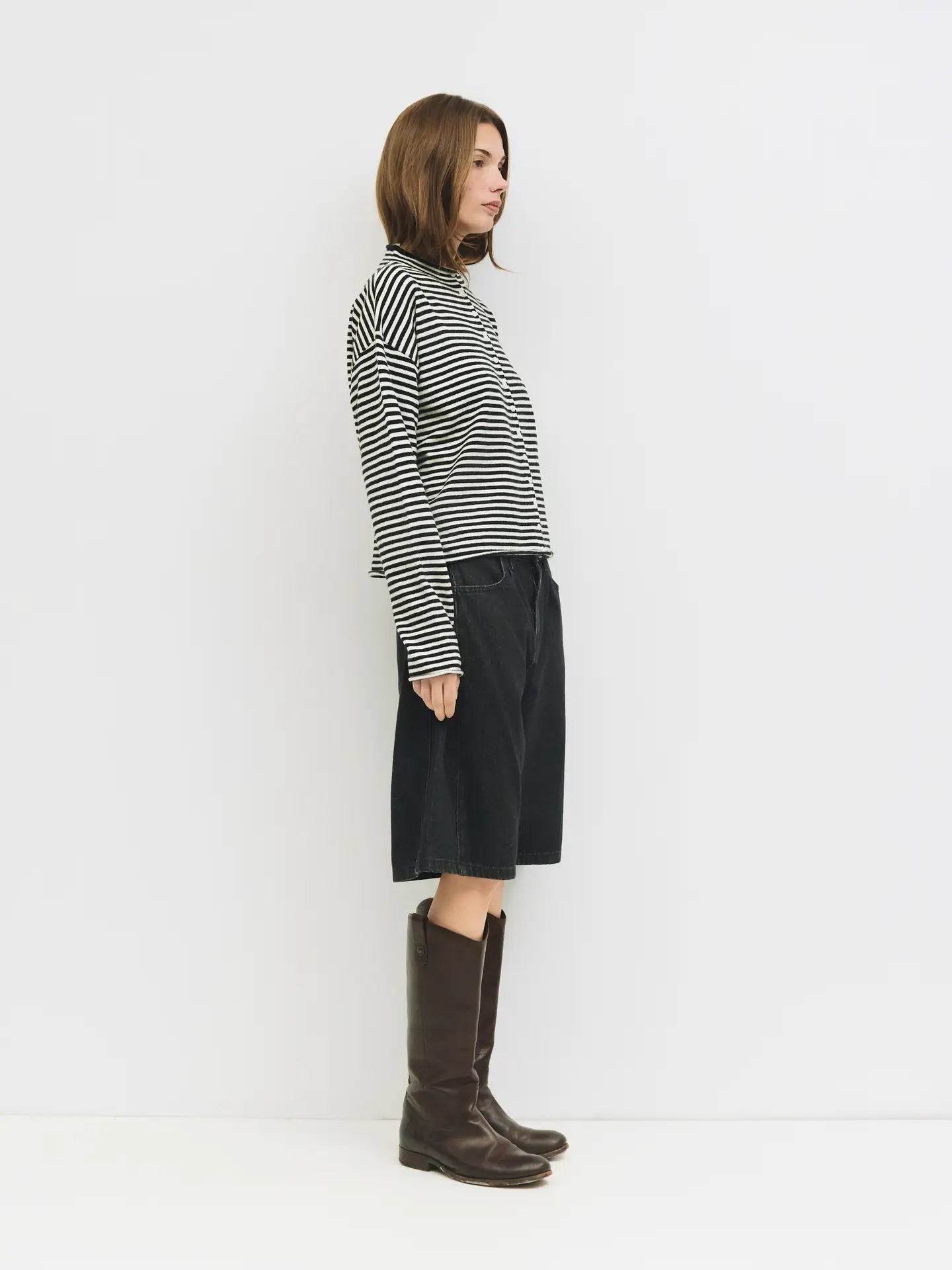 Black and Cream Striped Button Cardigan