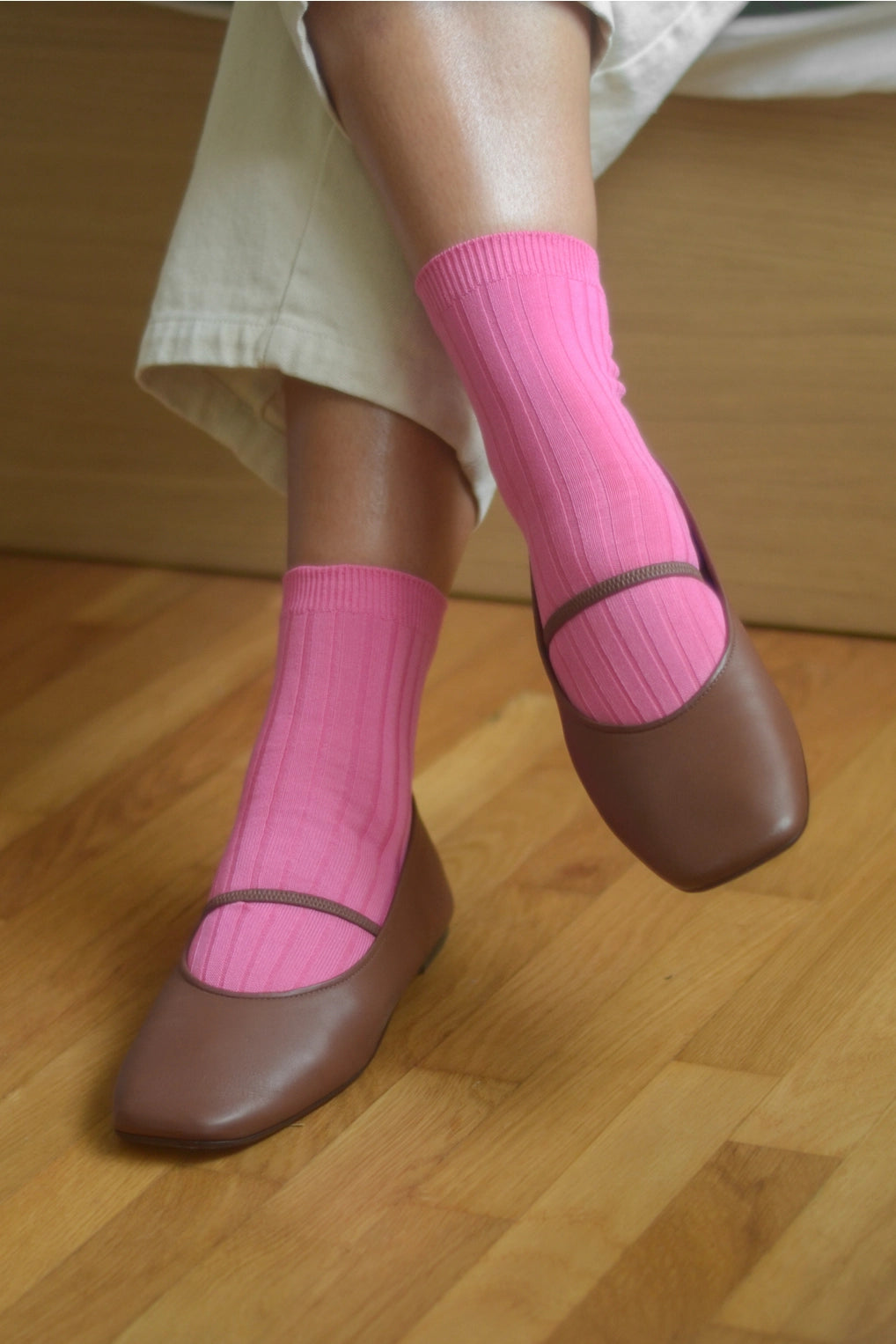 Her Socks - Mercerized Combed Cotton Rib (Bright Pink)