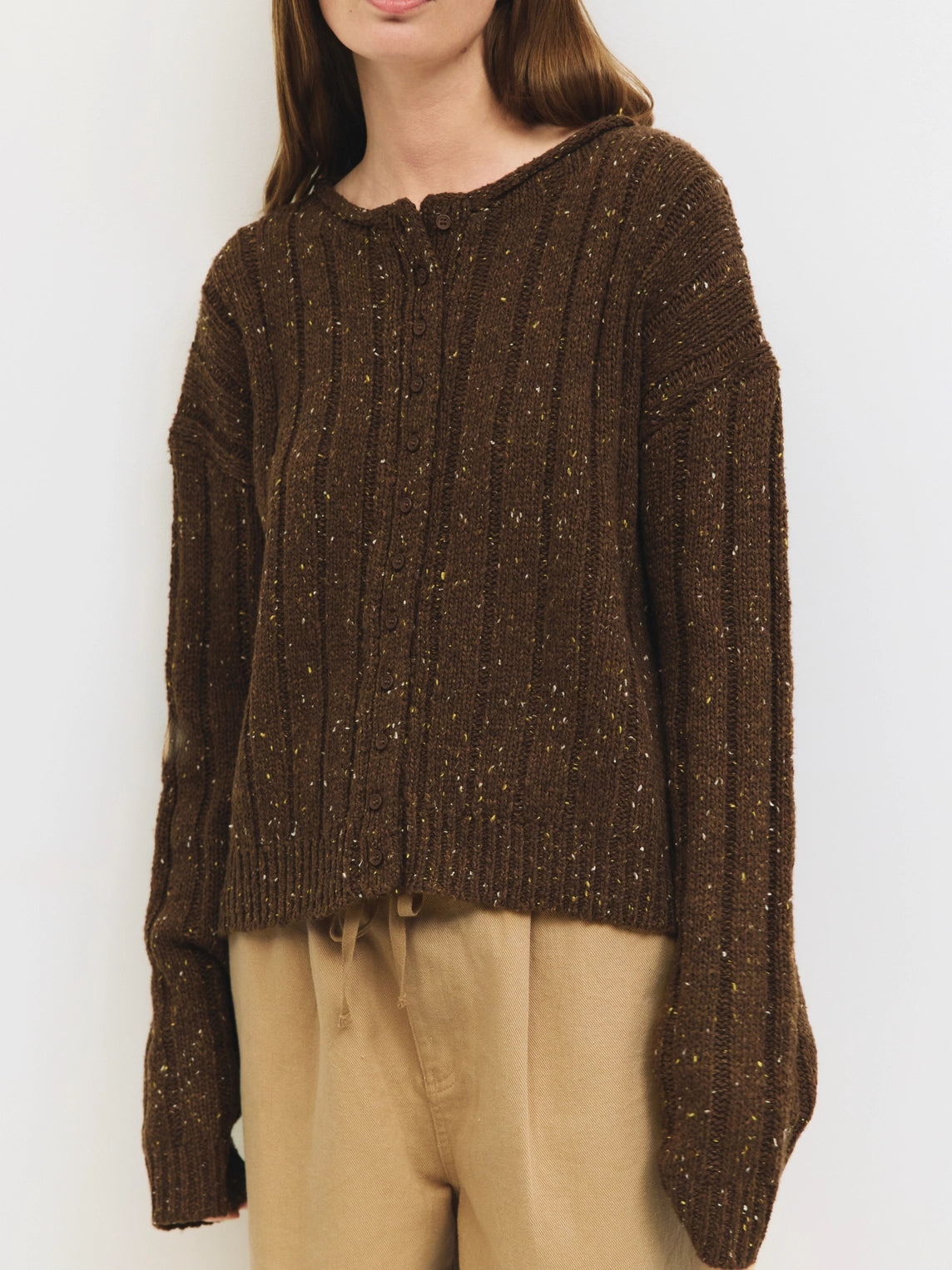 The Theodora Cardigan | Chunky Ribbed Cardigan - Brown