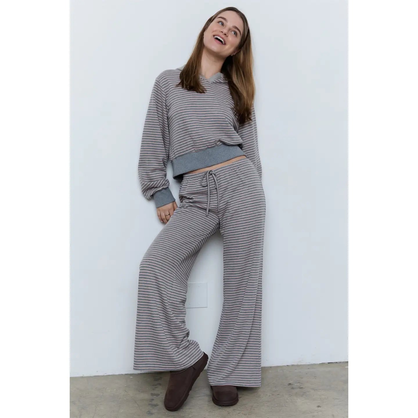 Pink + Grey Striped Pants