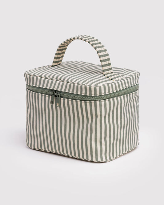 Large Cosmetic Case - Sage Stripe
