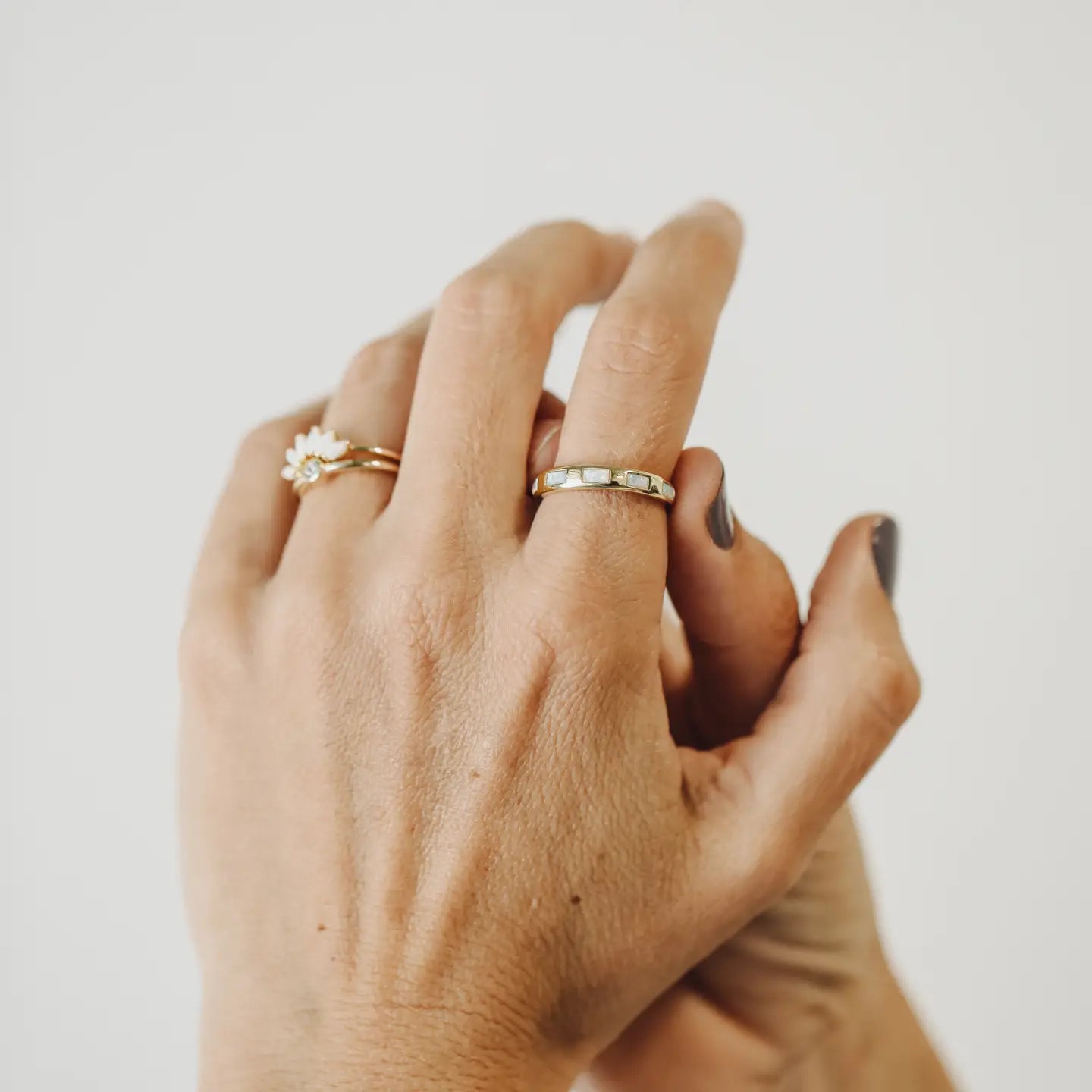 Gold Rings - White Opal Inset Baguette
