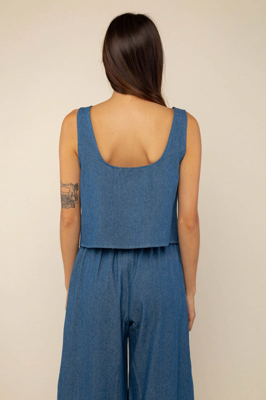 Denim Tie Top | Cotton Woven Tank