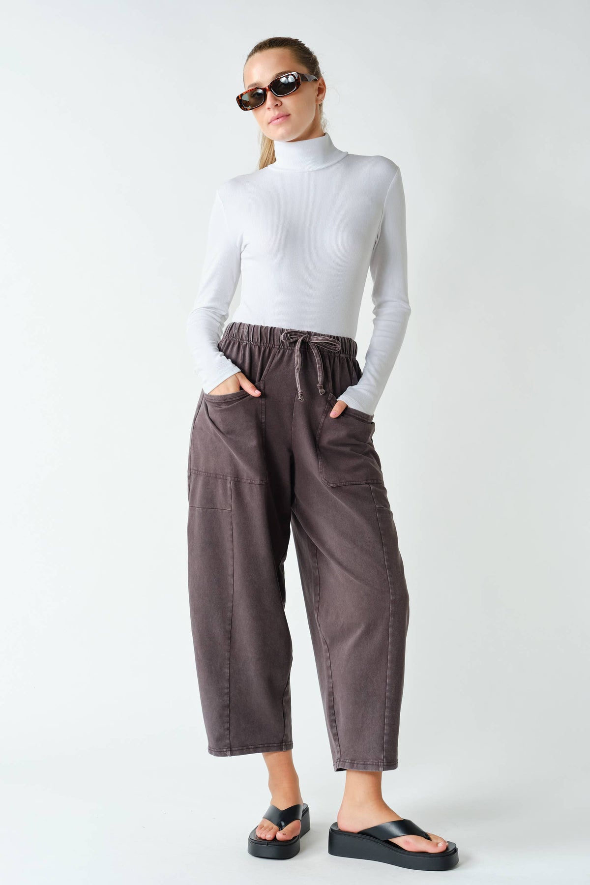 Vintage Wash Utility Barrel Leg Pants