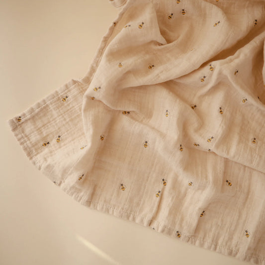 Organic Cotton Muslin Swaddle Blanket | Bees