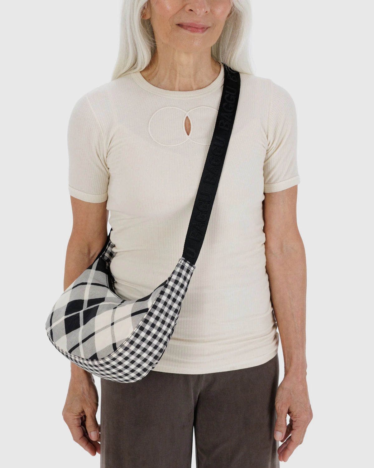 Small Nylon Crescent Bag (Mixed Plaid)