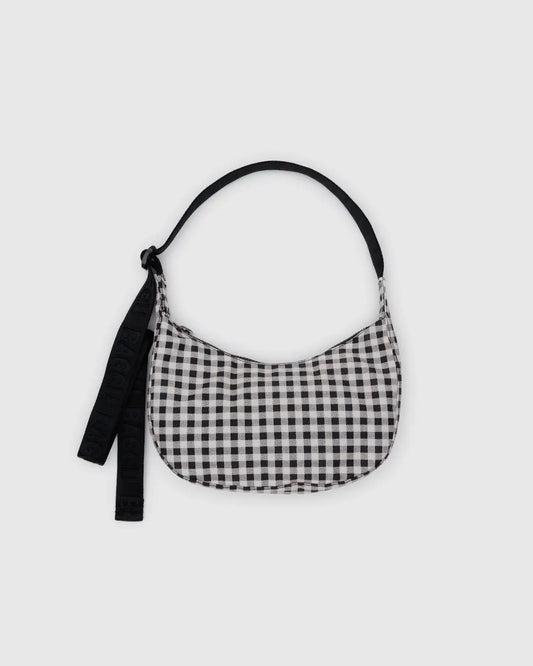 Small Nylon Crescent Bag (Black & White Gingham)