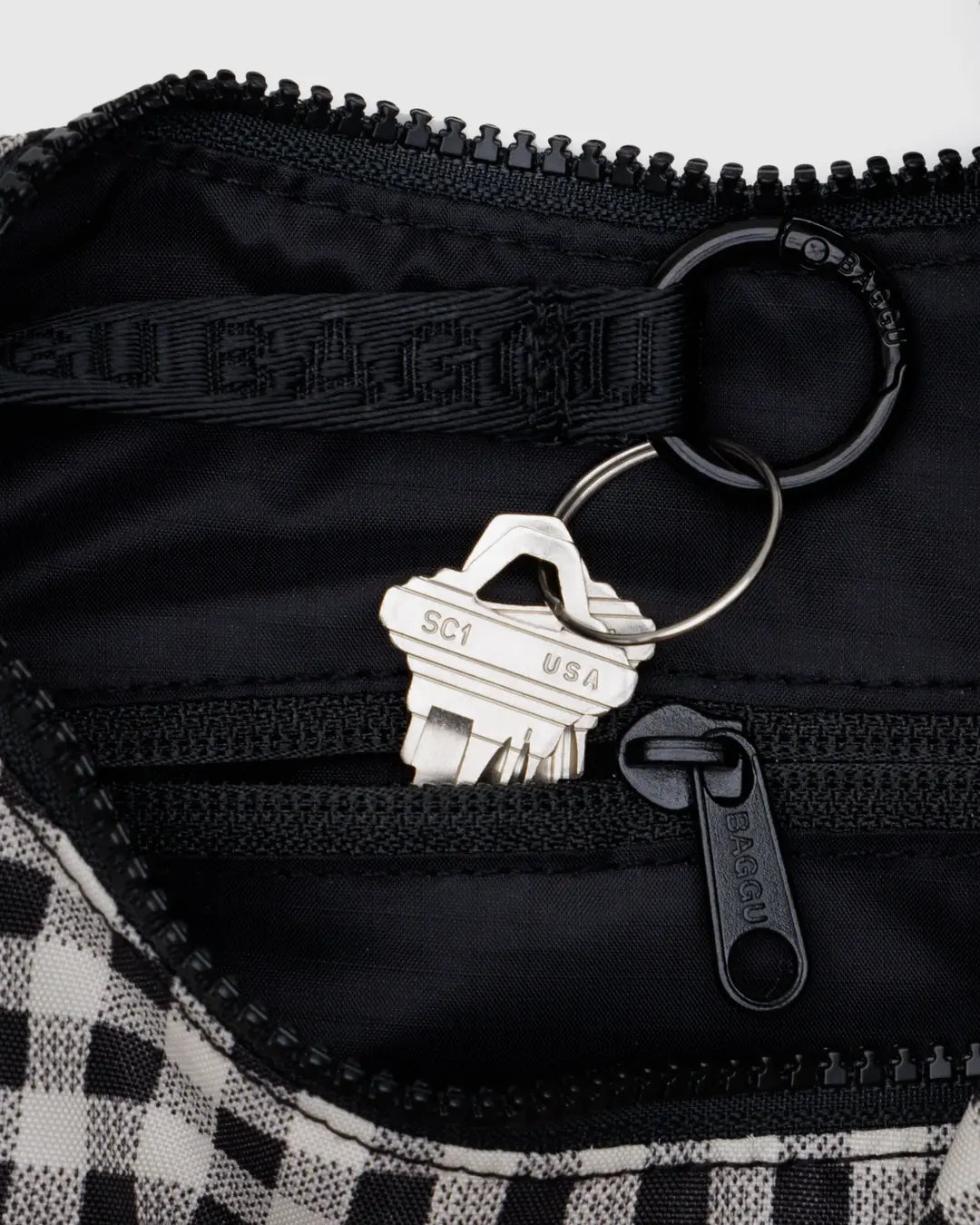 Small Nylon Crescent Bag (Black & White Gingham)