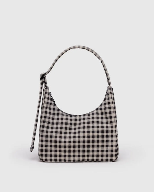Mini Nylon Shoulder Bag (Black & White Gingham)