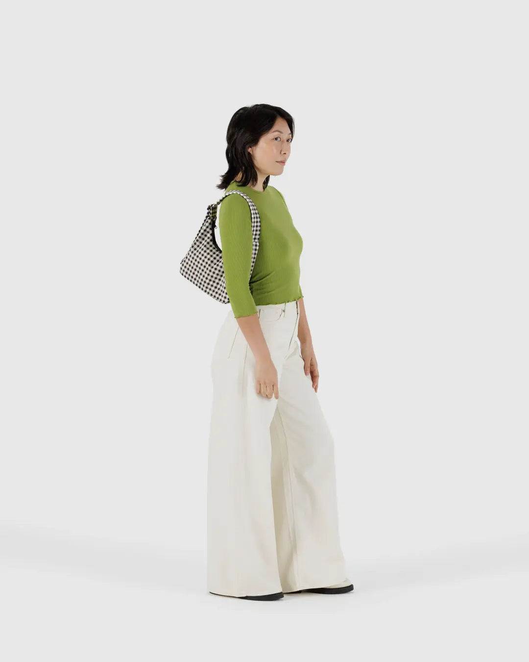 Mini Nylon Shoulder Bag (Black & White Gingham)