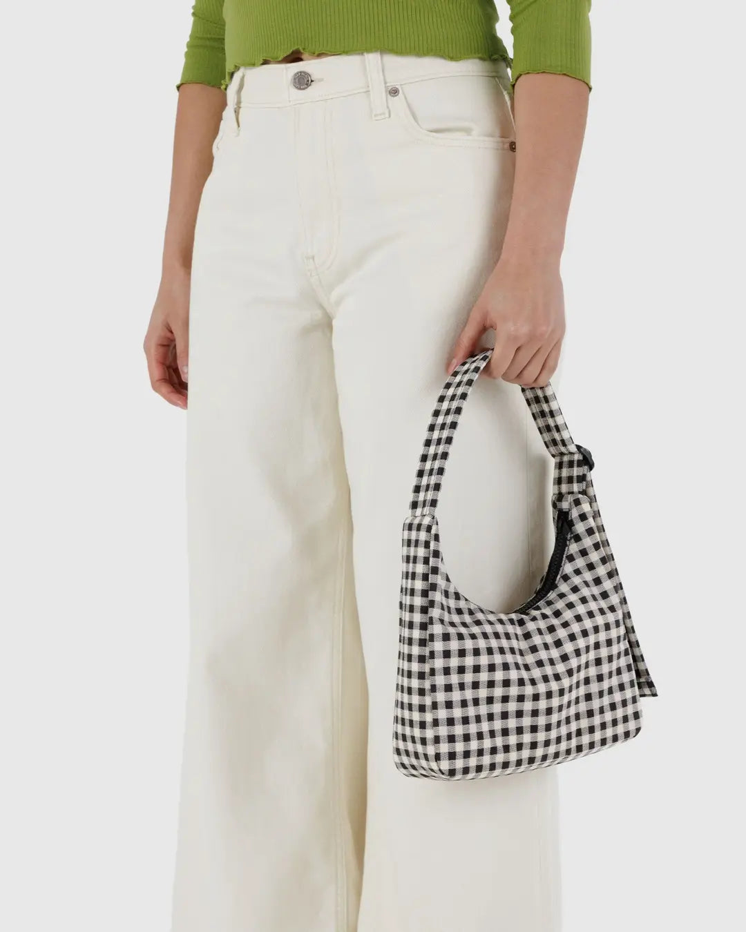 Mini Nylon Shoulder Bag (Black & White Gingham)