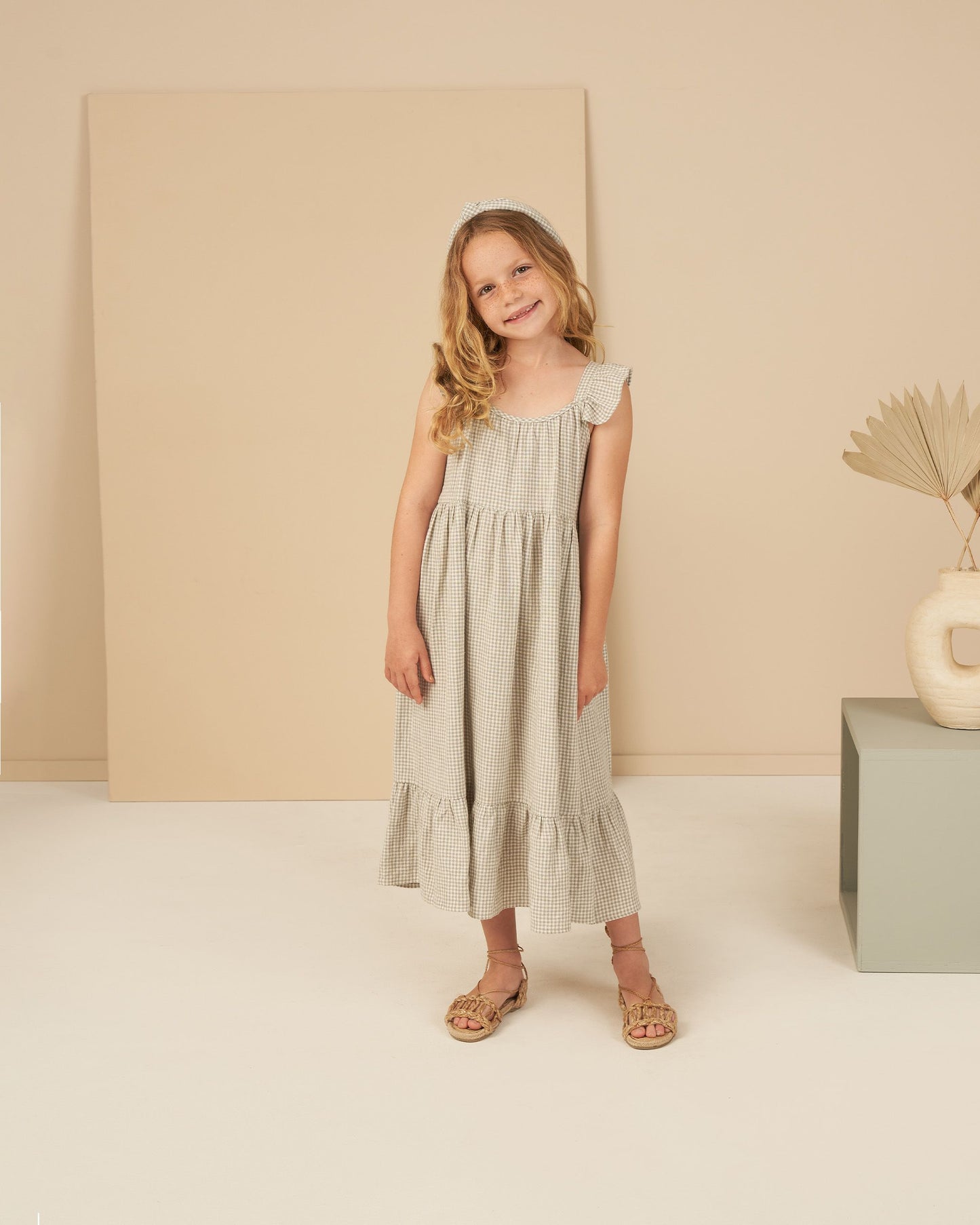 Abbie Tiered Dress Sage Gingham