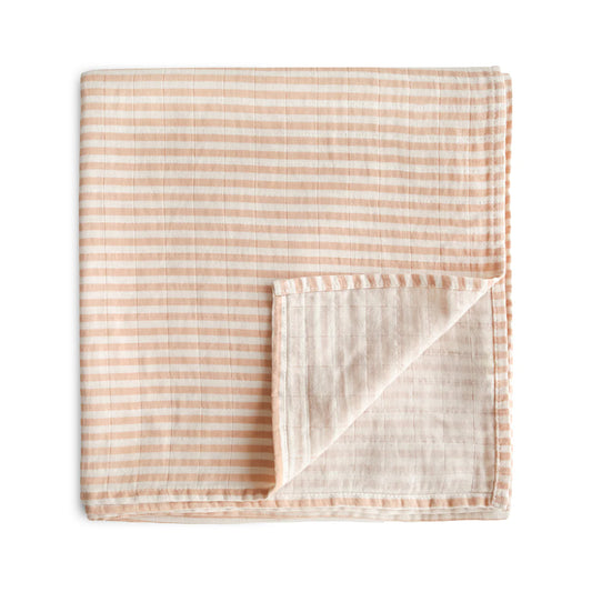 Organic Cotton Muslin Swaddle Blanket (Natural Stripe)