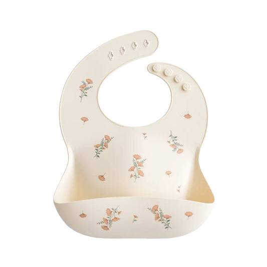 Silicone Baby Bib - Pink Flowers