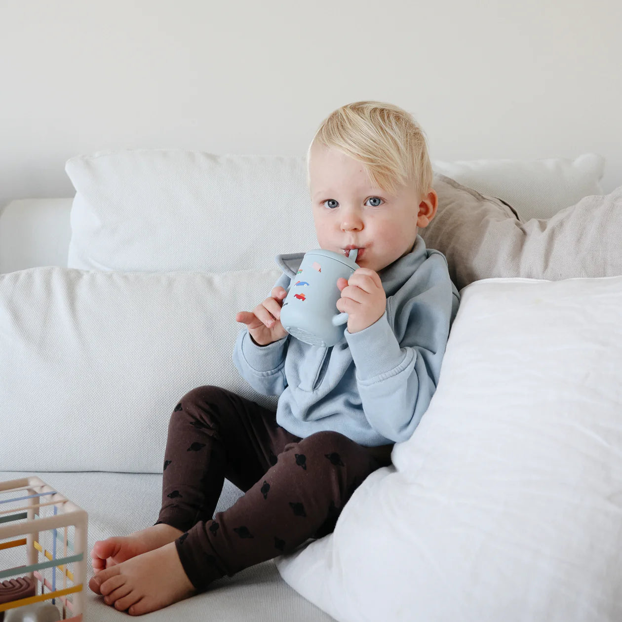 Silicone Training Cup + Straw (Retro Cars)