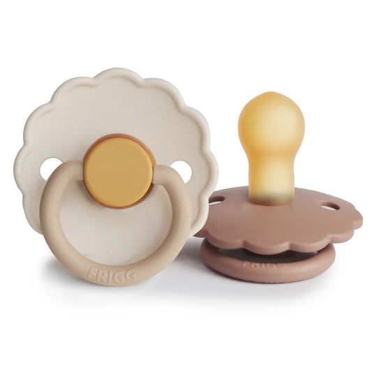 FRIGG Daisy Natural Rubber Baby Pacifier | 2-Pack | Chamomile/Peach Bronze