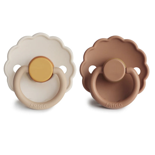 FRIGG Daisy Natural Rubber Baby Pacifier | 2-Pack | Chamomile/Peach Bronze