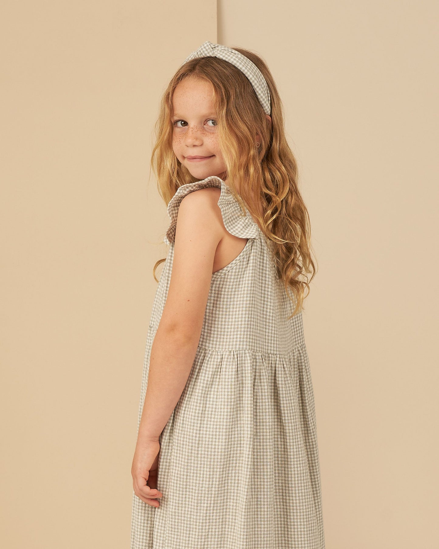 Abbie Tiered Dress Sage Gingham