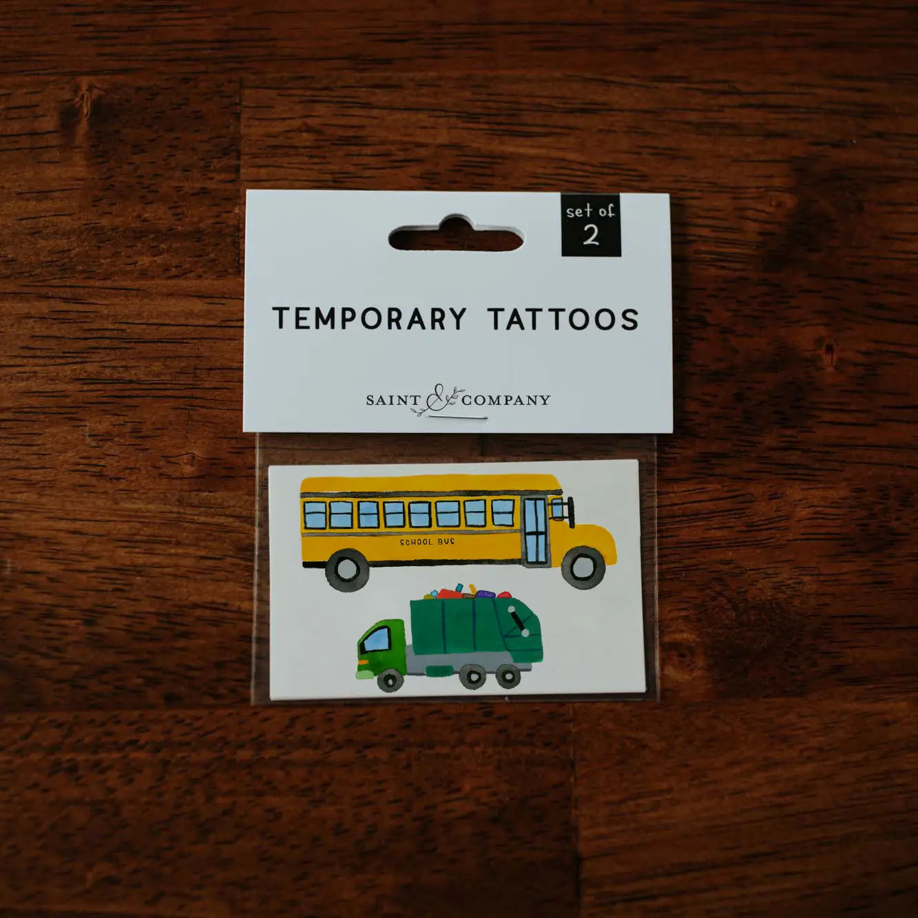 School Bus + Trash Truck Temporary Tattoos