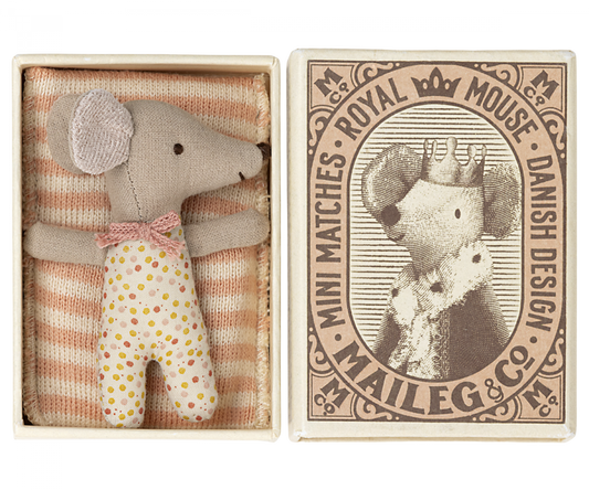 Maileg Sleepy/Wakey Baby Mouse in Matchbox - Rose