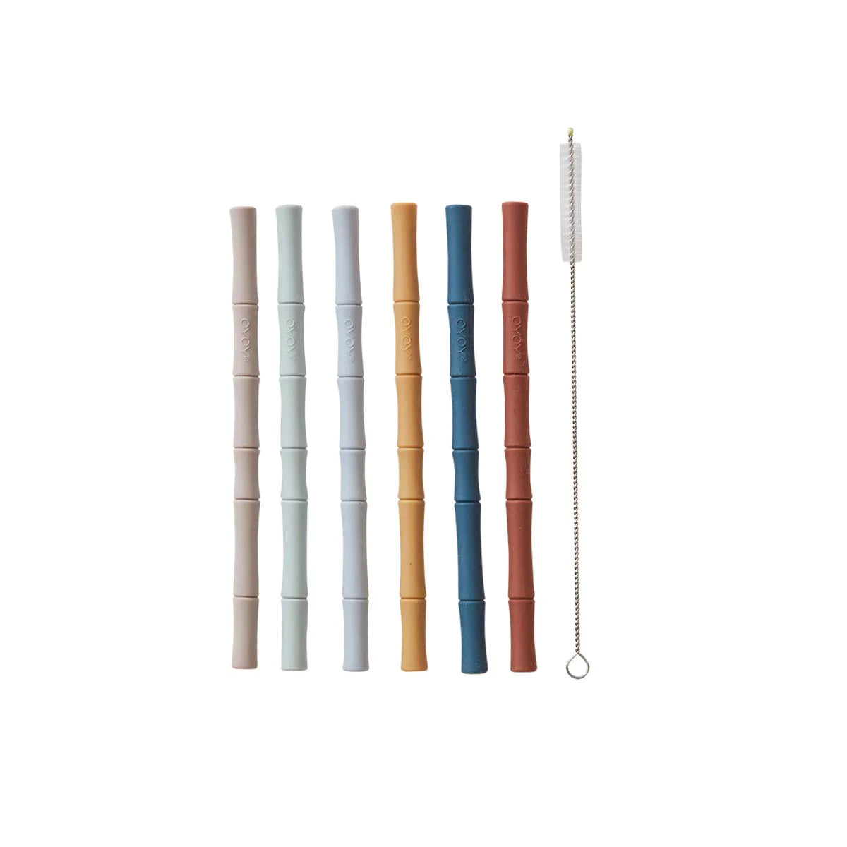 BAMBOO SILICONE STRAW - PACK OF 6 - CARAMEL / BLUE