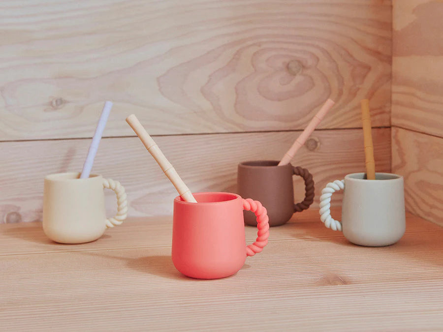BAMBOO SILICONE STRAW - PACK OF 6 - CARAMEL / BLUE
