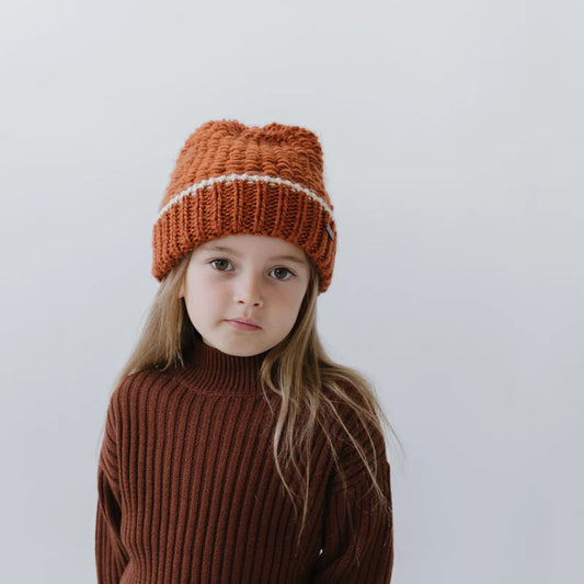 KIDS VAIL BEANIE - BURNT ORANGE + CREAM